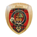 Maxwell Clan Crest Plaque showcasing intricate design and vibrant tartan, handmade in Glasgow, Scotland.