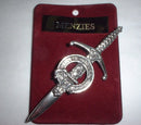Clan Crest Pewter Kilt Pin featuring the Menzies Crest, beautifully crafted in Scotland with an antique palladium finish.