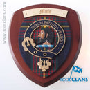 Elegant Muir Clan Crest Plaque measuring 7" x 8", perfect for displaying your Scottish roots.