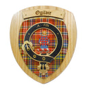 Ogilvie Clan Crest Plaque showcasing exquisite Scottish craftsmanship, featuring the unique clan crest and tartan, handmade in Glasgow, Scotland.