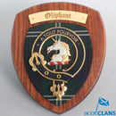 Oliphant Clan Crest Plaque, a handmade wall plaque from Glasgow, Scotland, featuring a unique Clan crest on a hardwood shield.