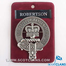 Robertson Clan Crest Badge in Pewter, featuring a traditional belted design, ideal for cap or brooch pin wear, perfect for clan gatherings and everyday use.