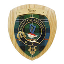 Rose Clan Crest Plaque showcasing authentic Scottish heritage with vibrant tartan and intricate craftsmanship, handmade in Glasgow, Scotland.