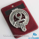 Ross Clan Crest Badge in Pewter, designed with a traditional belted pattern, perfect for cap or brooch wear