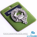 Wallace Clan Crest Badge in Pewter showcasing elegant design and heritage. Perfect accessory for clan pride.