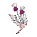 Elegant Double Thistle Brooch featuring stunning Dark Amethyst stones, crafted by Art Pewter, perfect accessory for any outfit.