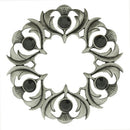 Antique Scottish Thistle Plaid Brooch featuring small colored stones in stunning pewter craftsmanship, perfect for enhancing your outfit with a touch of Scottish heritage.