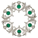 Close-up of Scottish Thistle Plaid Brooch - Small Stones made from high-quality pewter, highlighting craftsmanship and vibrant stones.