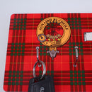 Close-up view of the Clan Crest and Tartan Key Rack featuring solid MDF construction and high gloss finish that highlights its heritage design.