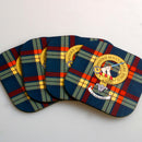 MacMillan Clan Crest and Tartan Wooden Coaster 4 Pack showcasing beautiful designs perfect for celebrating Scottish heritage.