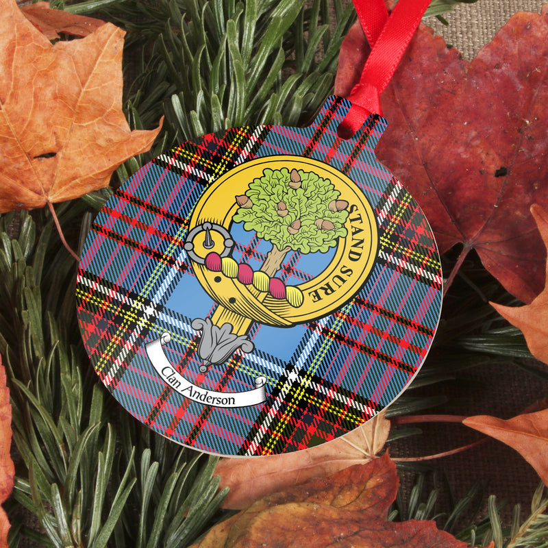Anderson Clan Crest and Tartan Metal Christmas Ornament - 6 Styles Available