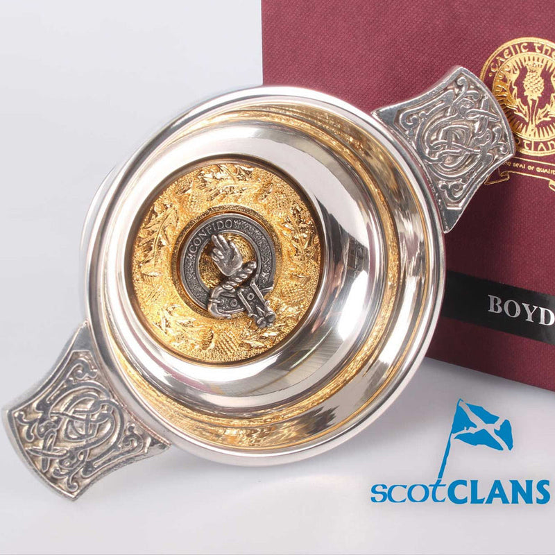 Boyd Clan Crest Quaich with Gold Trim