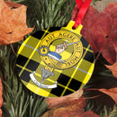 Barclay Clan Crest and Tartan Metal Christmas Ornament showcasing a custom clan crest design, perfect for festive decor, available in 6 unique styles from ScotClans.