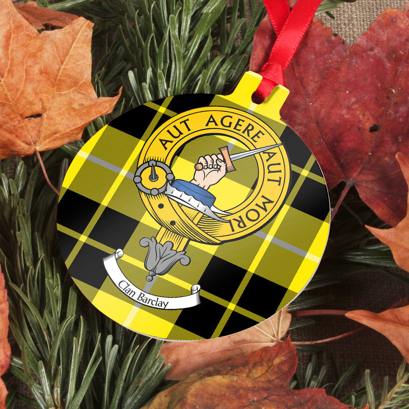 Barclay Clan Crest and Tartan Metal Christmas Ornament - 6 Styles Available