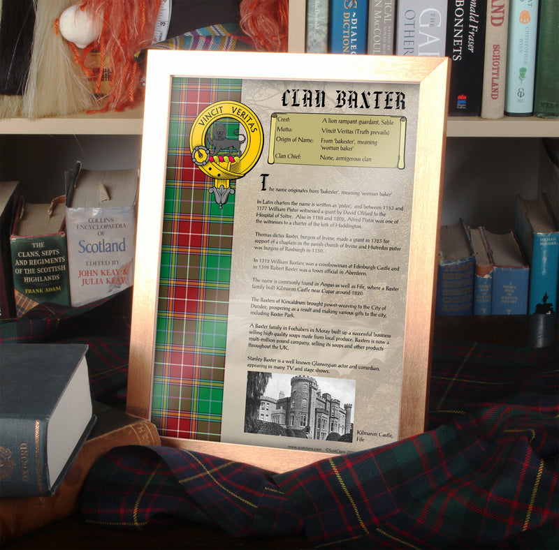 Baxter Clan History Print - Choose Framed or Unframed