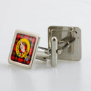 Boyd Clan Crest Cufflinks in a stylish metallic finish, displayed in an elegant presentation box, showcasing resin doming technique for a brilliant look.