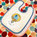 Bruce Clan Crest Baby Bib featuring comfortable, absorbent material with a vibrant clan crest design, ideal for mealtime and celebrating heritage.