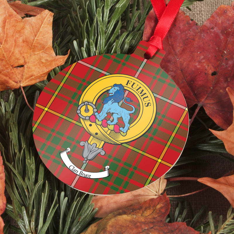 Bruce Clan Crest and Tartan Metal Christmas Ornament - 6 Styles Available