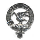 Close-up view of the Campbell of Cawdor Pewter Clan Crest Buckle For Kilt Belts, highlighting the intricate detailing on the leather pad and pewter finish.