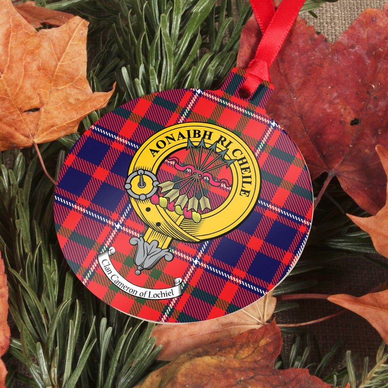 Cameron Clan Crest and Tartan Metal Christmas Ornament - 6 Styles Available