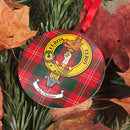Chisholm Clan Crest and Tartan Metal Christmas Ornament displaying unique clan design, available in 6 styles, perfect for festive decor.