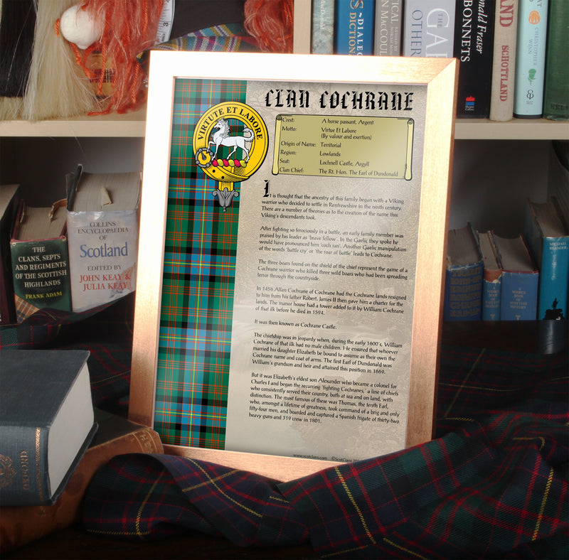 Cochrane Clan History Print - Choose Framed or Unframed