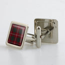 Crawford Modern Tartan Cufflinks in a stylish metallic finish, presented in an elegant box. Custom-made and perfect for adding a touch of sophistication.