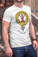 Crawford Clan Crest Gents T Shirt with unique clan design featured prominently on a crisp fabric, perfect for showcasing your heritage.