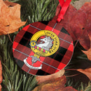 Cunningham Clan Crest and Tartan Metal Christmas Ornament displaying unique clan crest design, available in 6 styles, perfect for holiday decorations.