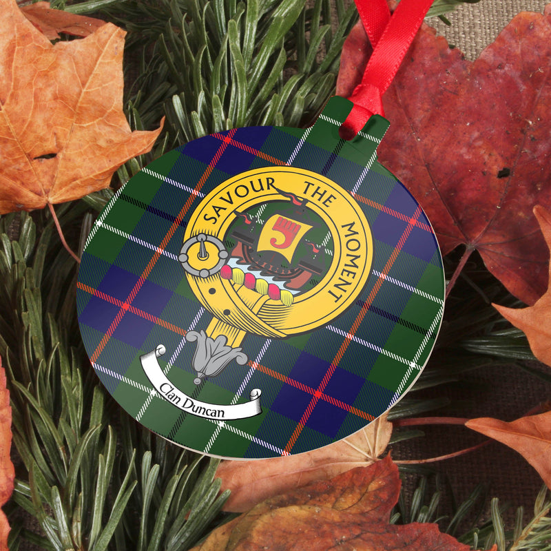 Duncan Clan Crest and Tartan Metal Christmas Ornament - 6 Styles Available