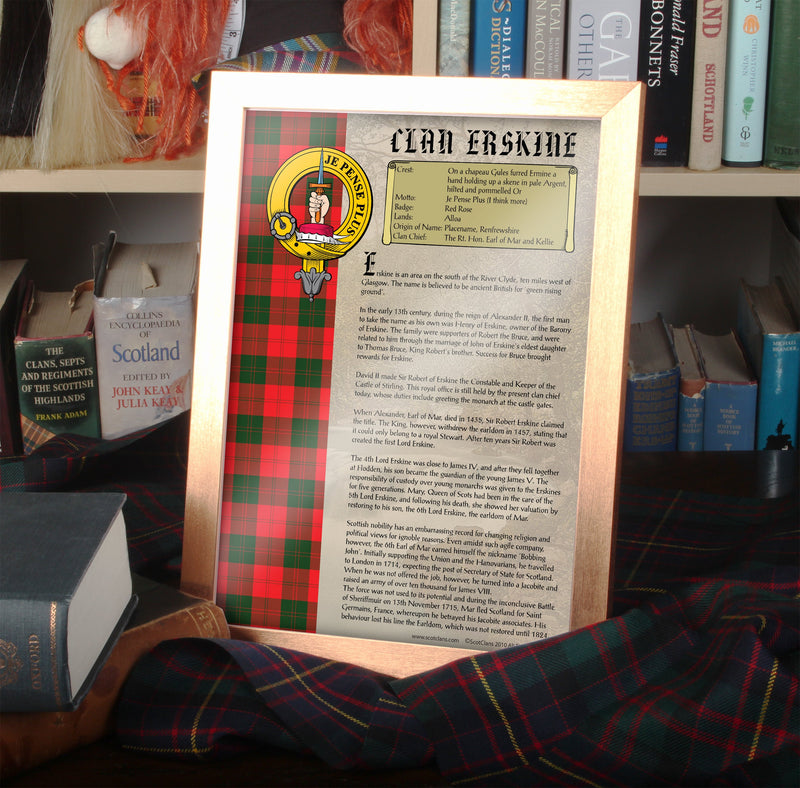 Erskine Clan History Print - Choose Framed or Unframed