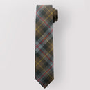 Close-up of Pure Wool Tie in Farquharson Weathered Tartan highlighting the intricate pattern and quality fabric.
