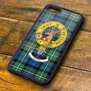 Forbes Tartan and Clan Crest iPhone Rubber Case showcasing its stylish design and robust aluminum back, perfect for displaying your Scottish heritage.