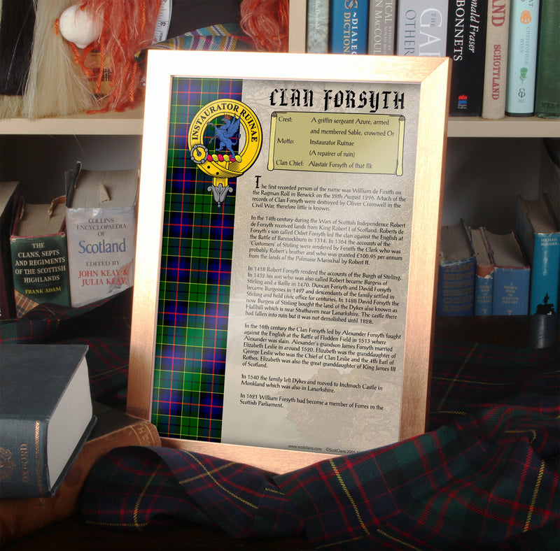 Forsyth Clan History Print - Choose Framed or Unframed