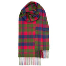 Fashionable individual wearing a Bowhill Standard Tartan Lambswool Scarf, demonstrating how to style it for a winter look.