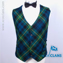 Gordon Modern Tartan Gents Waistcoat showcasing premium quality wool tartan, designed for a tailored fit and featuring a sleek black satin back, perfect for formal occasions.