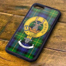 Gordon Tartan and Clan Crest iPhone Rubber Case featuring a stylish and robust aluminum back showcasing Scottish heritage, perfect for iPhone 5 and onwards.