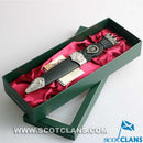Graham Clan Crest Stone Top Thistle Design Sgian Dubh featuring detailed pewter patterns and striking amber stone accent, perfect for Scottish heritage enthusiasts.