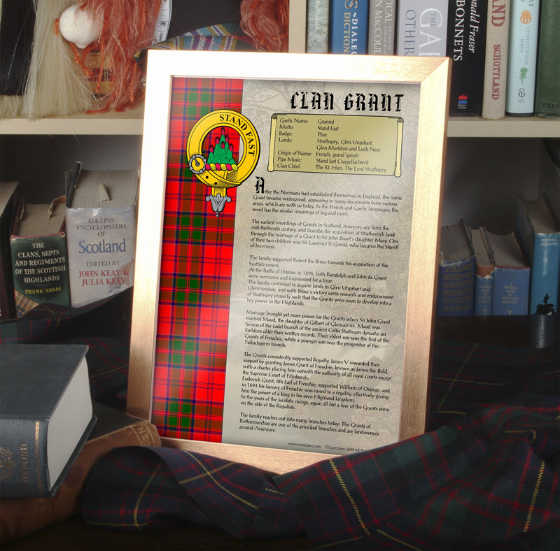 Grant Clan History Print - Choose Framed or Unframed.