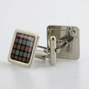 Gunn Weathered Tartan Cufflinks - Choose Your Shape in a sleek metallic finish, presented in an elegant box. Custom-made with a resin doming technique for a stunning look.