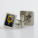 Gunn Clan Crest Cufflinks in a sleek presentation box showcasing vibrant colors and glossy finish, perfect for formal wear and heritage enthusiasts.