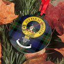 Gunn Clan Crest and Tartan Metal Christmas Ornament displaying unique clan crest design - available in multiple styles from ScotClans.