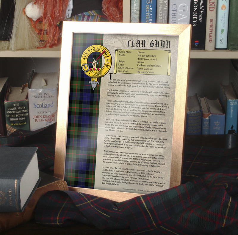 Gunn Clan History Print - Choose Framed or Unframed
