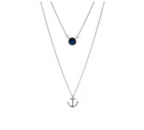 Outlander Inspired Anchor Silver Double Pendant with Sapphire Colour Stone