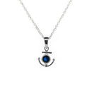 Outlander Inspired Anchor Silver Pendant with Sapphire Coloured Stone featuring a nautical design inspired by Voyager, crafted in 925 Sterling Silver.