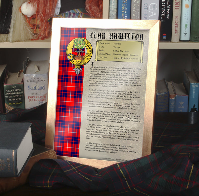 Hamilton Clan History Print - Choose Framed or Unframed