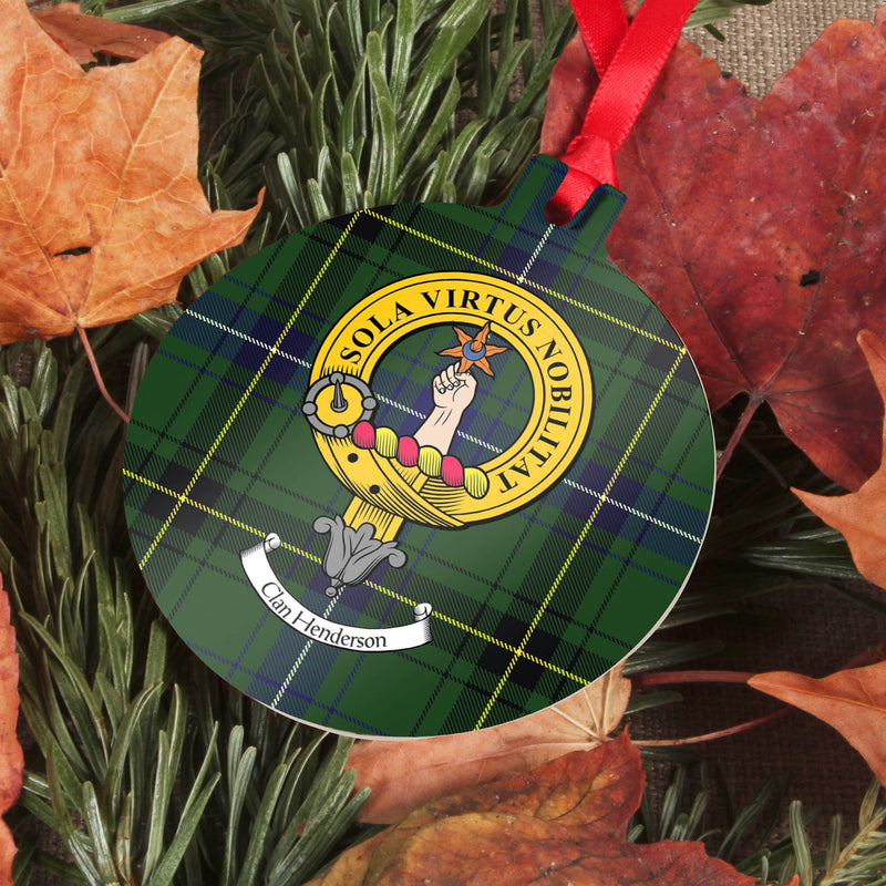 Henderson Clan Crest and Tartan Metal Christmas Ornament - 6 Styles Available