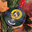 Hunter Clan Crest and Tartan Metal Christmas Ornament showcasing unique design, perfect for holiday decorations. Available in 6 styles from ScotClans.