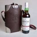 Giant 64oz Clan Crest Engraved PU Leather Cased Hip Flask with stainless steel body and carry strap