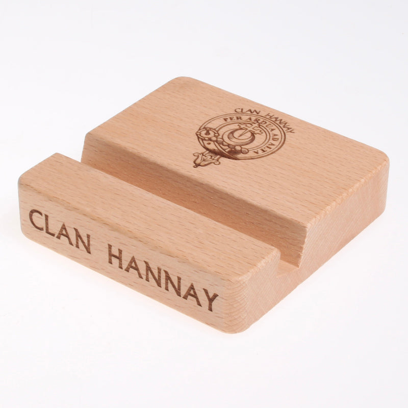 Wooden Cell Phone Stand with Engraved Clan Crest